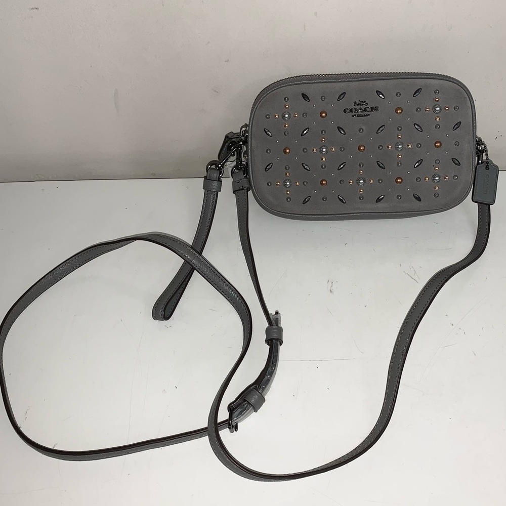 Coach Prairie Rivet Heather Grey Suede Crossbody! NWT!